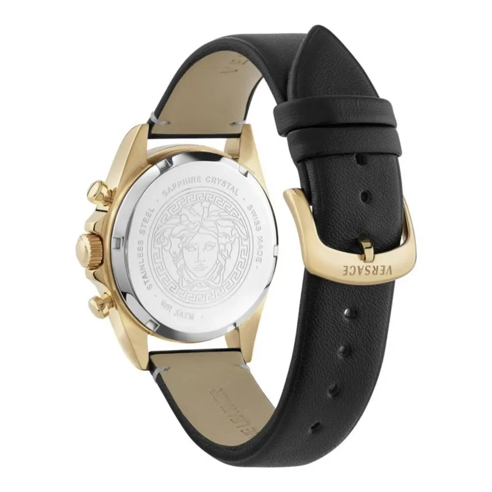 Versace Anteo Chrono Leather Watch Gold Mens